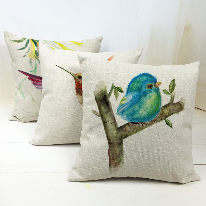   Hummingbird   ư  ̽ Ŀ μ   Ĺ  Ŀ  Ȩ  ķξ/Pastoral Hummingbird Linen Cotton Pillow Case Cover Printed Small Bird Plants Cu